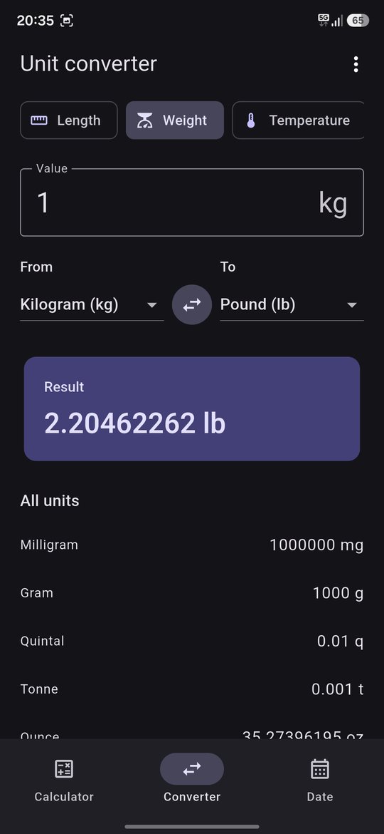 Unit converter showing length units