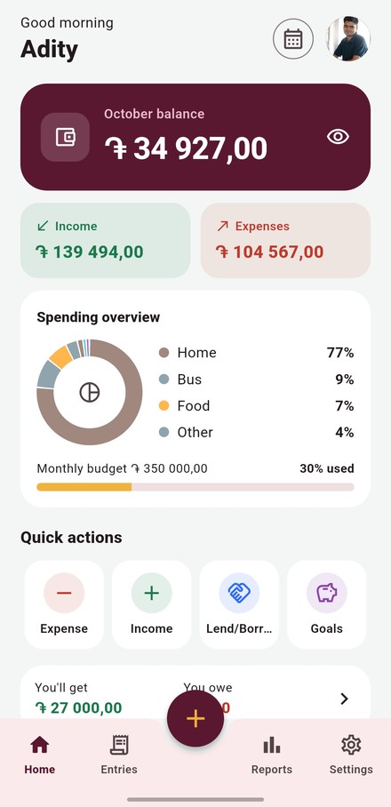 Home screen in light theme